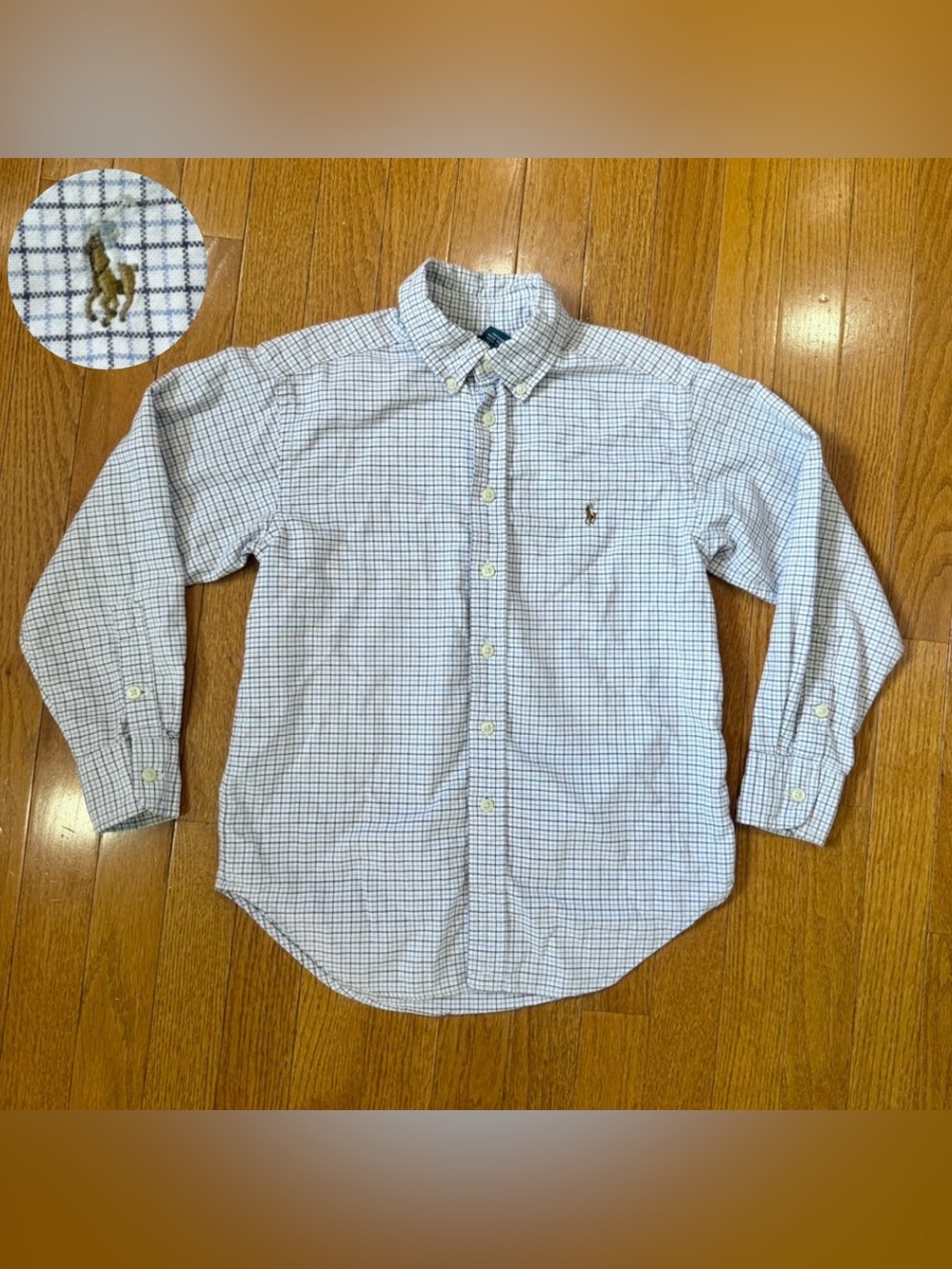 Ralph Lauren Boys 8 Small Plaid Button Down Shirt Long Sleeve Flesh Pony Preppy